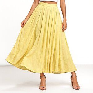 Lulus Pleated Maxi Skirt XS Lemon Yellow Flowy Lined Garden Date Cocktail Party